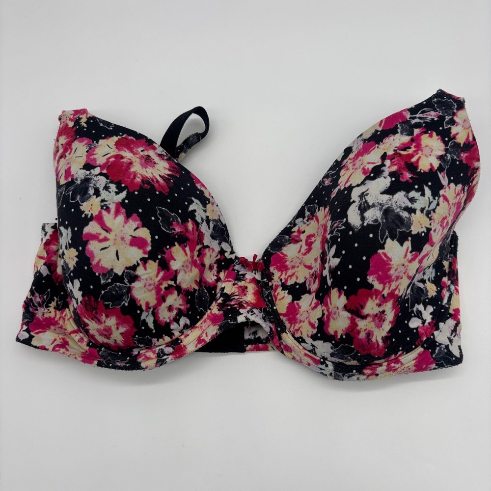 Soma‎ Embraceable Full Coverage Bra 36DDD Black Pink Floral Polka Dot